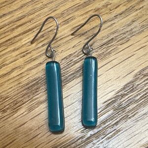Teal Glass Dangle Earrings